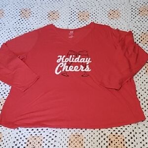 Evri Red Holiday Cheers Long Sleeve Shirt 4X EUC.